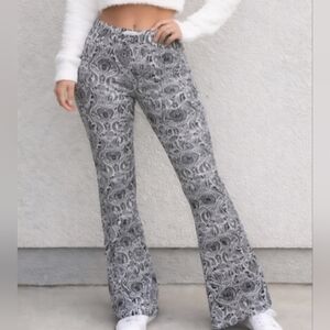 Maria Francia Brasil Pants Womens M Black | White Paisley Low Rise, Wide Leg